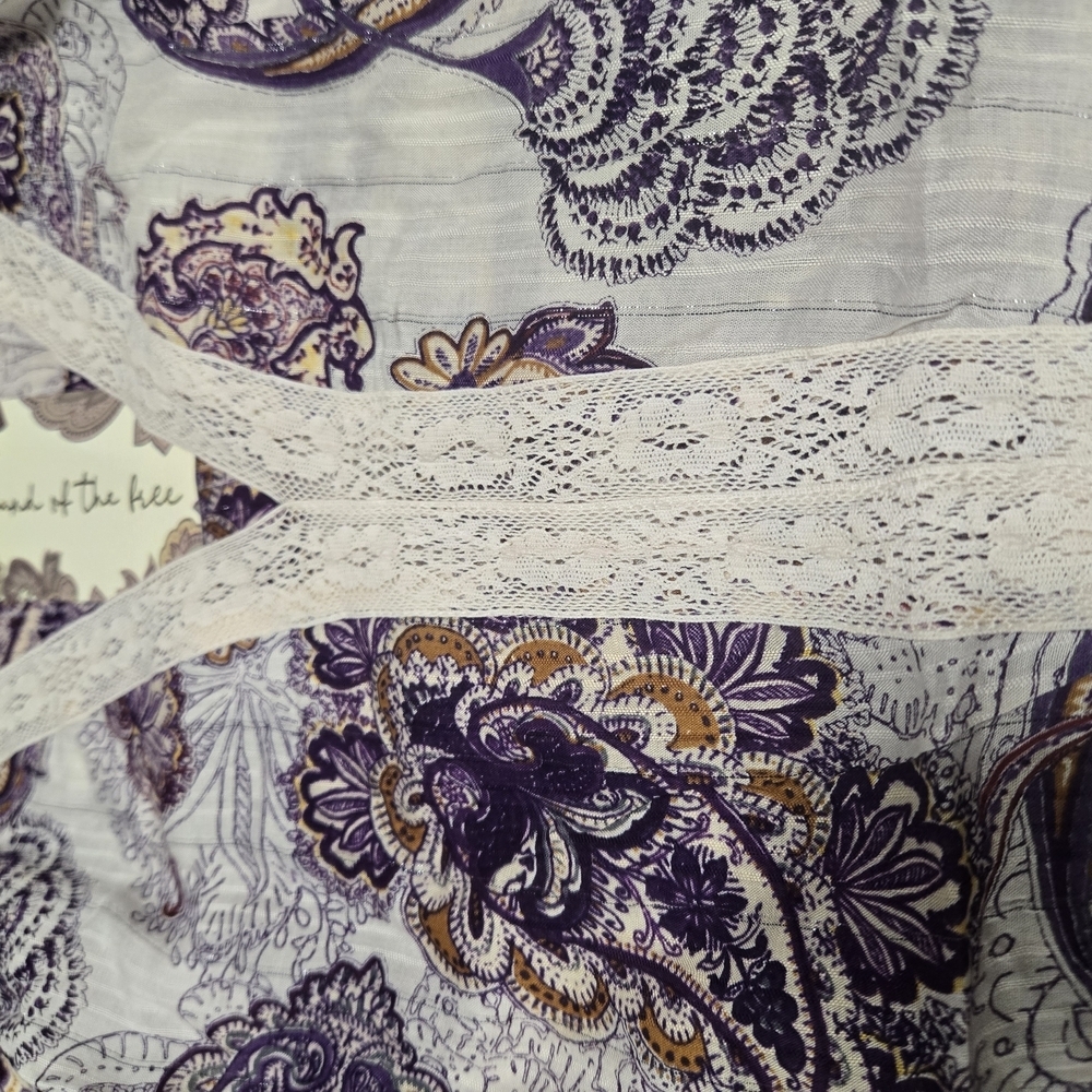 Purple Cream Crop Blouse with Balloon Sleeves - Picture 7 of 9